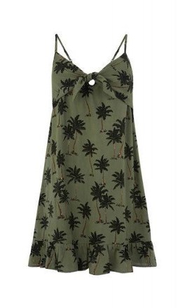 OASIS PALM TREE TIE FRONT DRESS IN GREEN / thin strap sundress - flipped