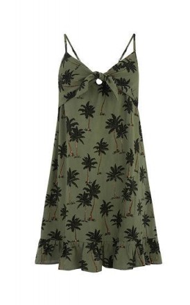 OASIS PALM TREE TIE FRONT DRESS IN GREEN / thin strap sundress