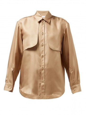 BURBERRY Panelled silk-faille blouse in honey ~ front panel blouses - flipped