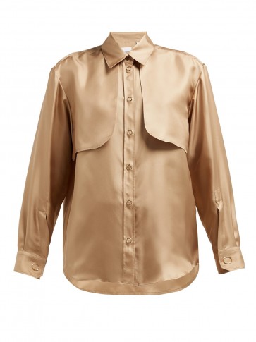 BURBERRY Panelled silk-faille blouse in honey ~ front panel blouses