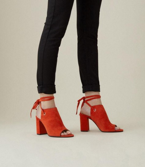 KAREN MILLEN Peep-Toe Boots in red ~ strappy ankle tie booties