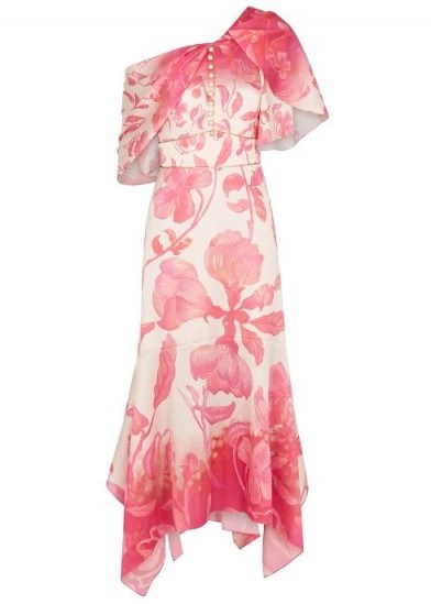 PETER PILOTTO Floral-print stretch-silk midi dress ~ pink asymmetric event wear - flipped