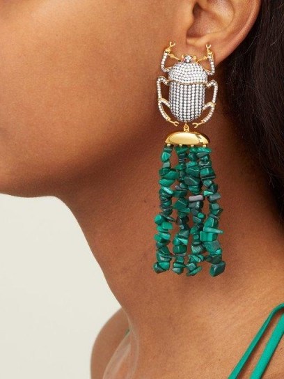 BEGUM KHAN Pharoah gold-plated & malachite clip earrings ~ statement drops ~ Egyptian inspiration - flipped