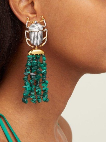 BEGUM KHAN Pharoah gold-plated & malachite clip earrings ~ statement drops ~ Egyptian inspiration