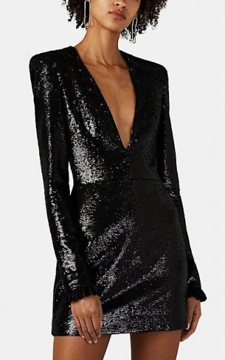 PHILOSOPHY DI LORENZO SERAFINI Sequined V-Neck Minidress in black ~ party glamour ~ glamorous deep V-front mini dress - flipped