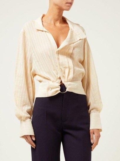JACQUEMUS Pietro lace-panelled blouse in beige ~ chic contemporary shirt - flipped