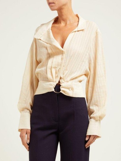 JACQUEMUS Pietro lace-panelled blouse in beige ~ chic contemporary shirt