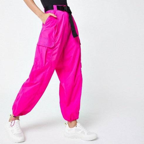 River Island Pink belted utility trousers ~ cuffed side pocket pants - flipped