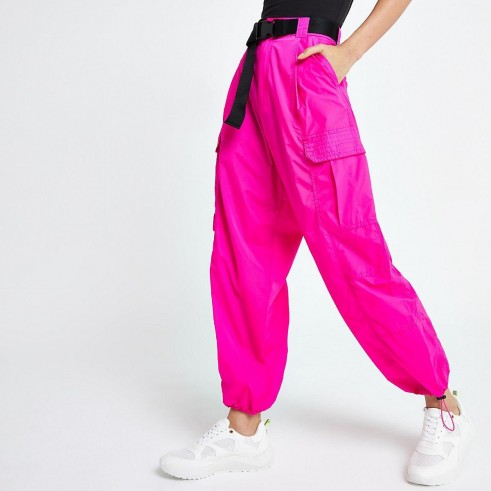 River Island Pink belted utility trousers ~ cuffed side pocket pants