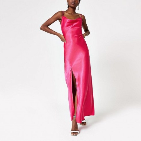 RIVER ISLAND Pink cowl neck maxi slip dress – long cami dresses - flipped