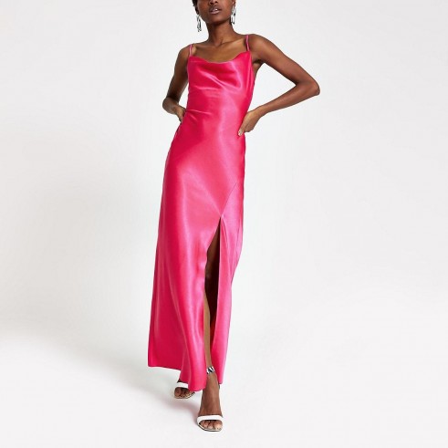 RIVER ISLAND Pink cowl neck maxi slip dress – long cami dresses
