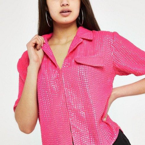 RIVER ISLAND Pink sequin embellished shirt – shiny shirts