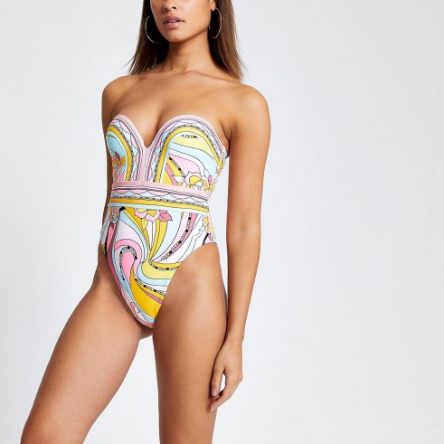 River Island Pink swirl balconette swimsuit | plunging swimsuits