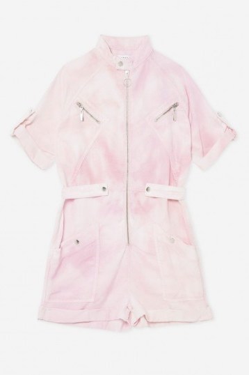 TOPSHOP Pink Tie Dye Playsuit / zip and stud detail playsuits - flipped