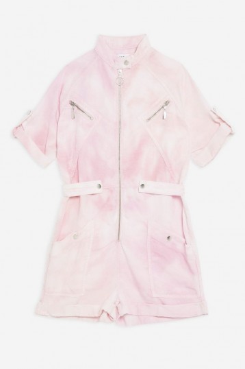 TOPSHOP Pink Tie Dye Playsuit / zip and stud detail playsuits