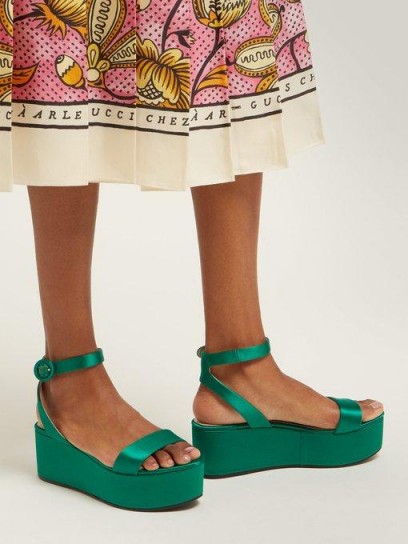 PRADA Platform satin sandals in green ~ bright strappy summer platforms