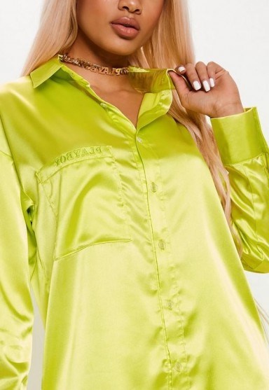 playboy x missguided lime oversized shirt – bright logo print shirts - flipped