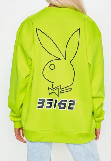 playboy x missguided lime slogan back sweatshirt – bright bunny prints