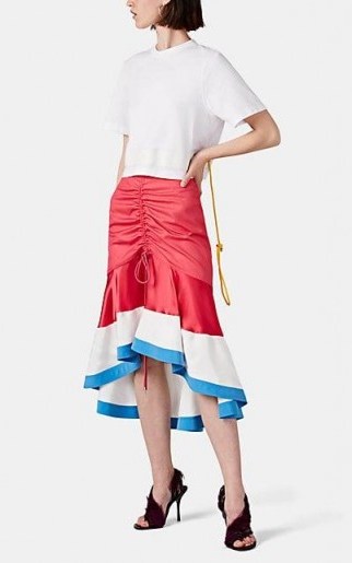 PRABAL GURUNG Binod Colorblocked High-Low Skirt ~ pink, white and blue colourblock ruched skirts - flipped
