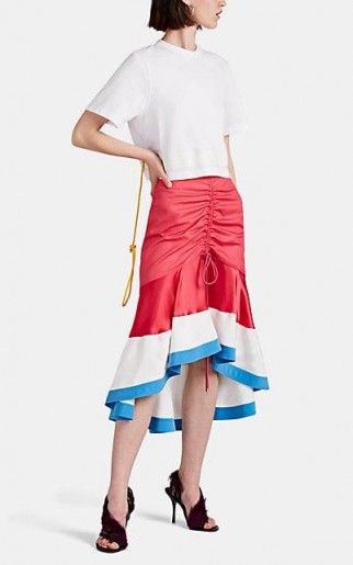 PRABAL GURUNG Binod Colorblocked High-Low Skirt ~ pink, white and blue colourblock ruched skirts