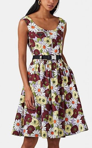 PRADA Floral Cotton Belted Midi-Dress ~ vintage style summer clothing ~ retro prints - flipped