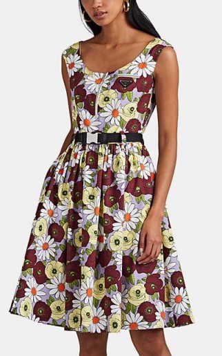 PRADA Floral Cotton Belted Midi-Dress ~ vintage style summer clothing ~ retro prints