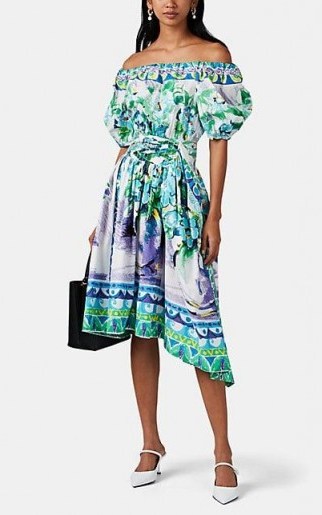 PRADA Floral Cotton Off-The-Shoulder Midi-Dress ~ summer bardot dresses - flipped