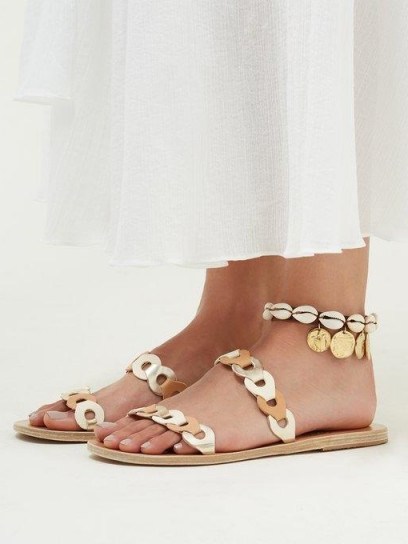ANCIENT GREEK SANDALS Puka shell and coin charm leather anklet | summer holiday jewellery | sea inspired anklets - flipped