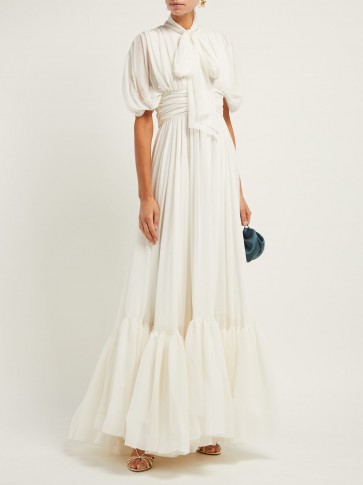 GIAMBATTISTA VALLI Pussybow draped silk gown in white ~ dream event gowns