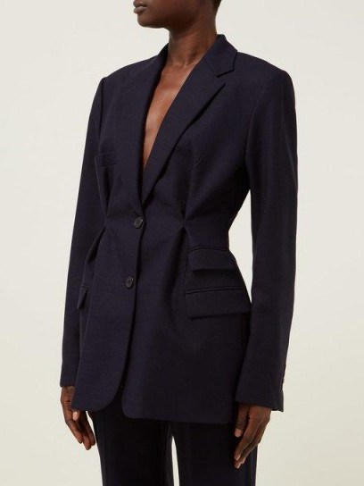 JACQUEMUS Raffaela navy basketweave wool blazer ~ dark-blue fitted jacket - flipped