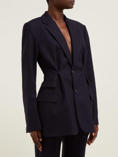 JACQUEMUS Raffaela navy basketweave wool blazer ~ dark-blue fitted jacket