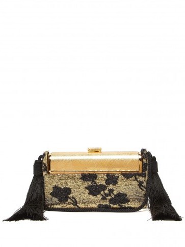 BIENEN-DAVIS Régine lamé and gold-plated minaudière clutch / luxe floral evening bag - flipped
