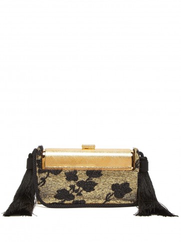 BIENEN-DAVIS Régine lamé and gold-plated minaudière clutch / luxe floral evening bag