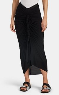 RICK OWENS Ruched Jersey Maxi Skirt in Black ~ long front gathered skirts