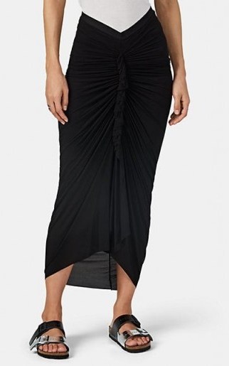 RICK OWENS Ruched Jersey Maxi Skirt in Black ~ long front gathered skirts - flipped