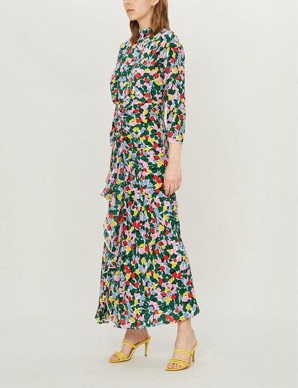RIXO Lucy floral-print silk crepe de chine midi dress in camo tulip ~ multi-coloured front ruffled dresses - flipped