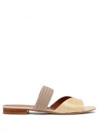 MALONE SOULIERS Rodena woven raffia and canvas slides in cream | summer flats