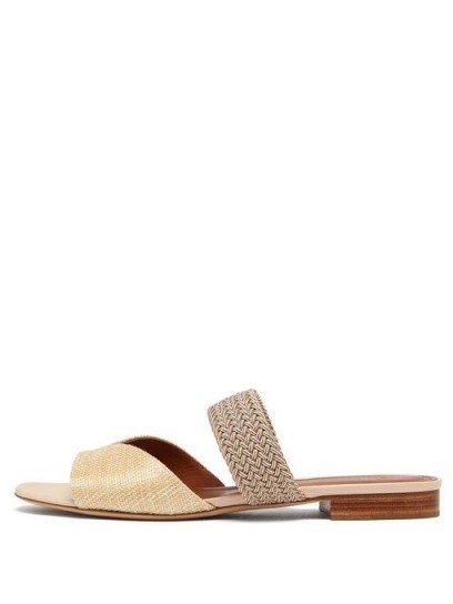 MALONE SOULIERS Rodena woven raffia and canvas slides in cream | summer flats - flipped