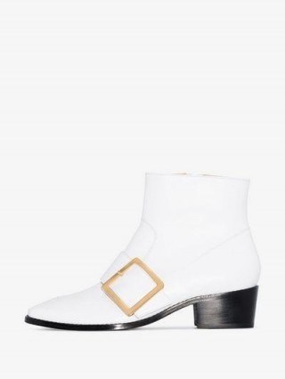 Roker White Whickham 35 Buckled Leather Ankle Boots / retro footwear - flipped