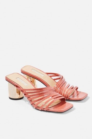 TOPSHOP ROSEBEL Blush Strappy Mules – shiny block heels - flipped