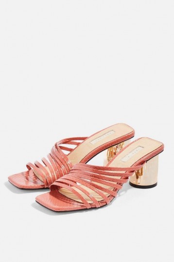 TOPSHOP ROSEBEL Blush Strappy Mules – shiny block heels