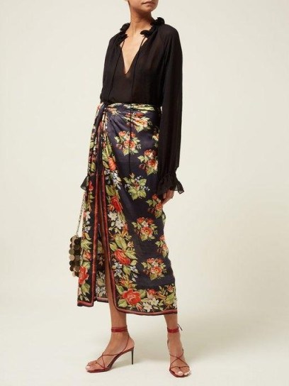 PACO RABANNE Rose-print silk sarong skirt ~ chic floral skirts - flipped