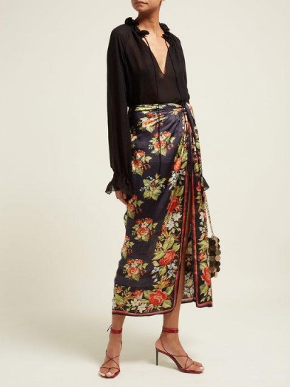 PACO RABANNE Rose-print silk sarong skirt ~ chic floral skirts