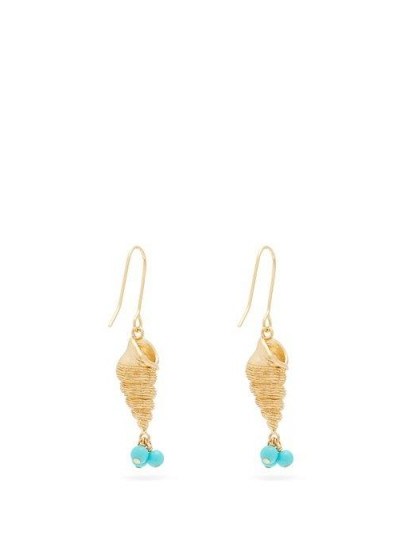 AURÉLIE BIDERMANN Roudoudou 18kt gold-plated shell drop earrings | turquoise drops | sea inspired jewellery - flipped