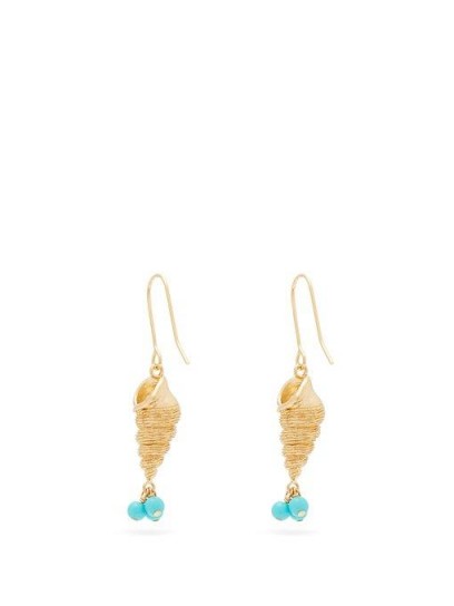 AURÉLIE BIDERMANN Roudoudou 18kt gold-plated shell drop earrings | turquoise drops | sea inspired jewellery