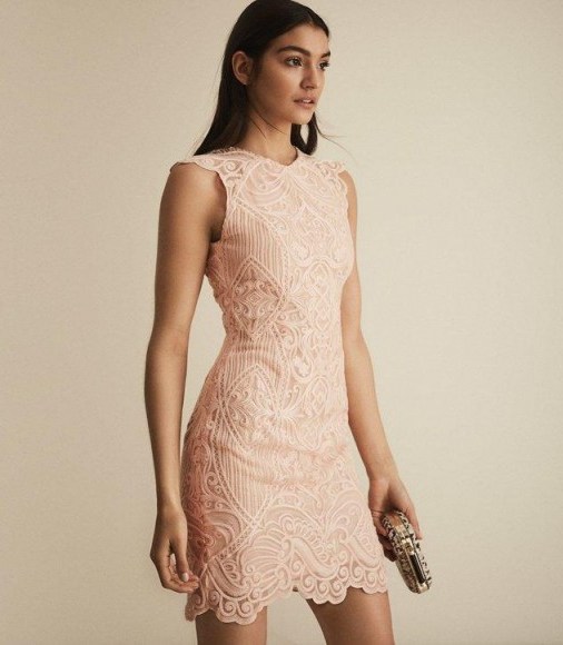 REISS ROXANDA LACE BODYCON DRESS BLUSH ~ pale-pink evening dresses ~ parties and cocktails - flipped