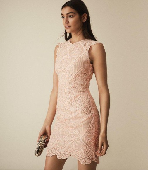REISS ROXANDA LACE BODYCON DRESS BLUSH ~ pale-pink evening dresses ~ parties and cocktails