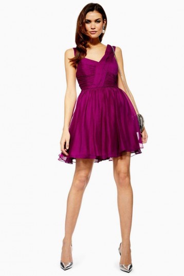 Topshop Ruched Purple Mini Dress | fit and flare party dresses