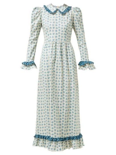 Prairie dresses | BATSHEVA Ruffled floral-print cotton dress in blue - flipped