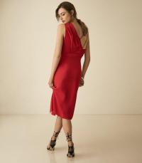 REISS SARA RED ONE SHOULDER COCKTAIL DRESS ~ strappy back detail dresses